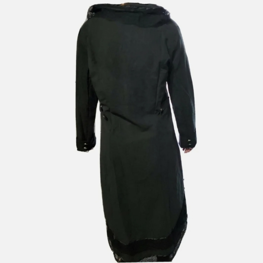 NEW Steampunk, Goth, Pirate, Vampire Black Trenchcoat with Lace Collar - Picture 4 of 5
